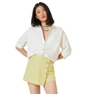 Anthropologie Flat White Button Wrap Mini Skort